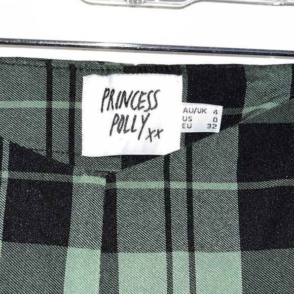 Princess Polly Green & Black Plaid High-Waisted Women's Pants Size 0 - Picture 6 of 14